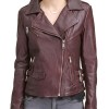 Womens Biker Asymmetrical Burgundy Leather Jacket