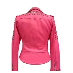 Women’s Biker Pink Silver Studded Jacket