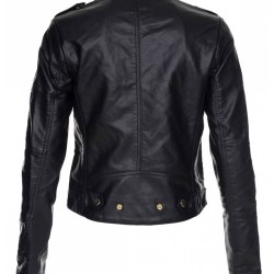 Women's Asymmetrical Zipper Black Leather Biker Jacket