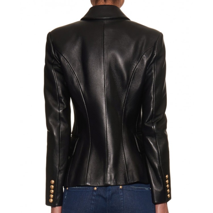 Women's Double Breasted Black Leather Blazer Women's Double Breasted Black Leather Blazer