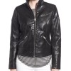 Women's Stand Collar Black Faux Leather Jacket Women's Stand Collar Black Faux Leather Jacket