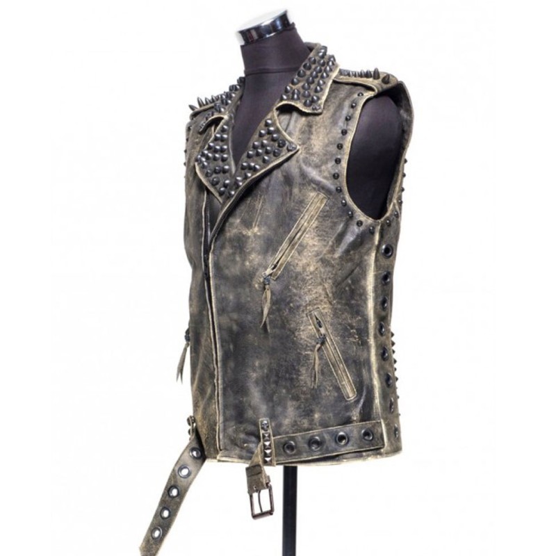 Women's Distressed Black Spiked Leather Vest Women's Distressed Black Spiked Leather Vest