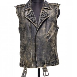 Women's Distressed Black Spiked Leather Vest