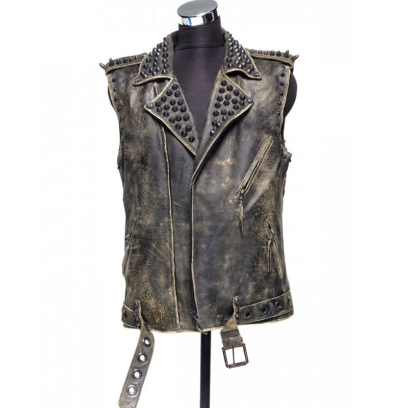 Women's Distressed Black Spiked Leather Vest Women's Distressed Black Spiked Leather Vest