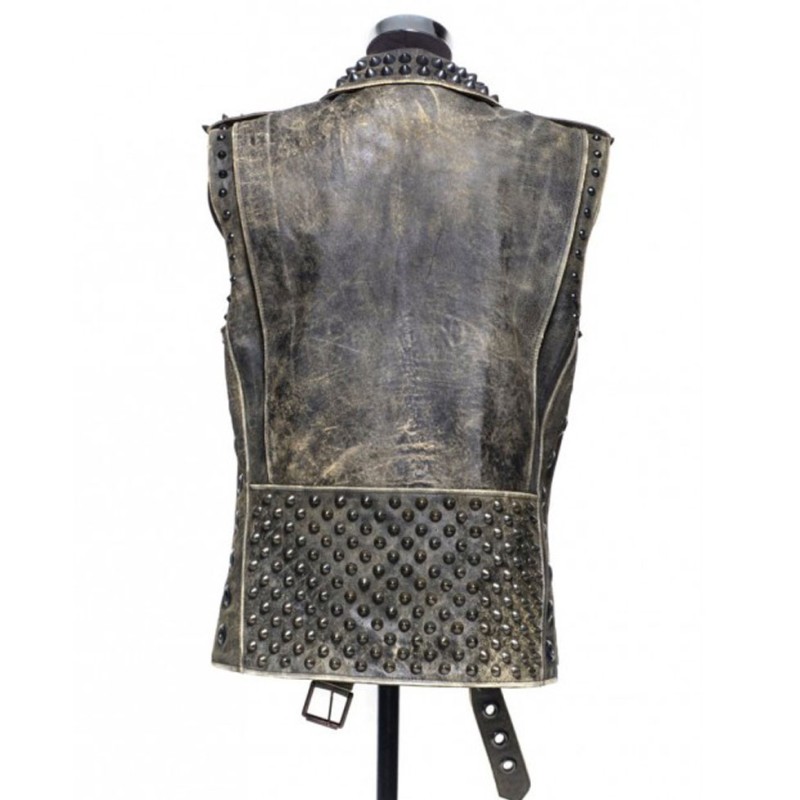 Women's Distressed Black Spiked Leather Vest Women's Distressed Black Spiked Leather Vest