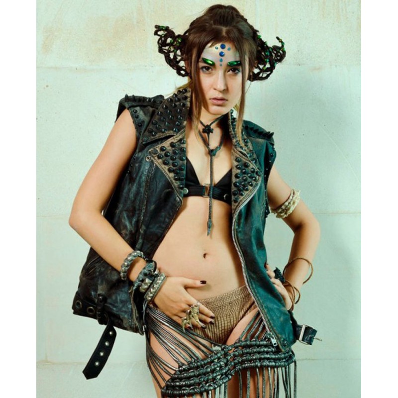 Women's Distressed Black Spiked Leather Vest Women's Distressed Black Spiked Leather Vest