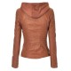 Women's Brown Hooded Faux Leather Jacket