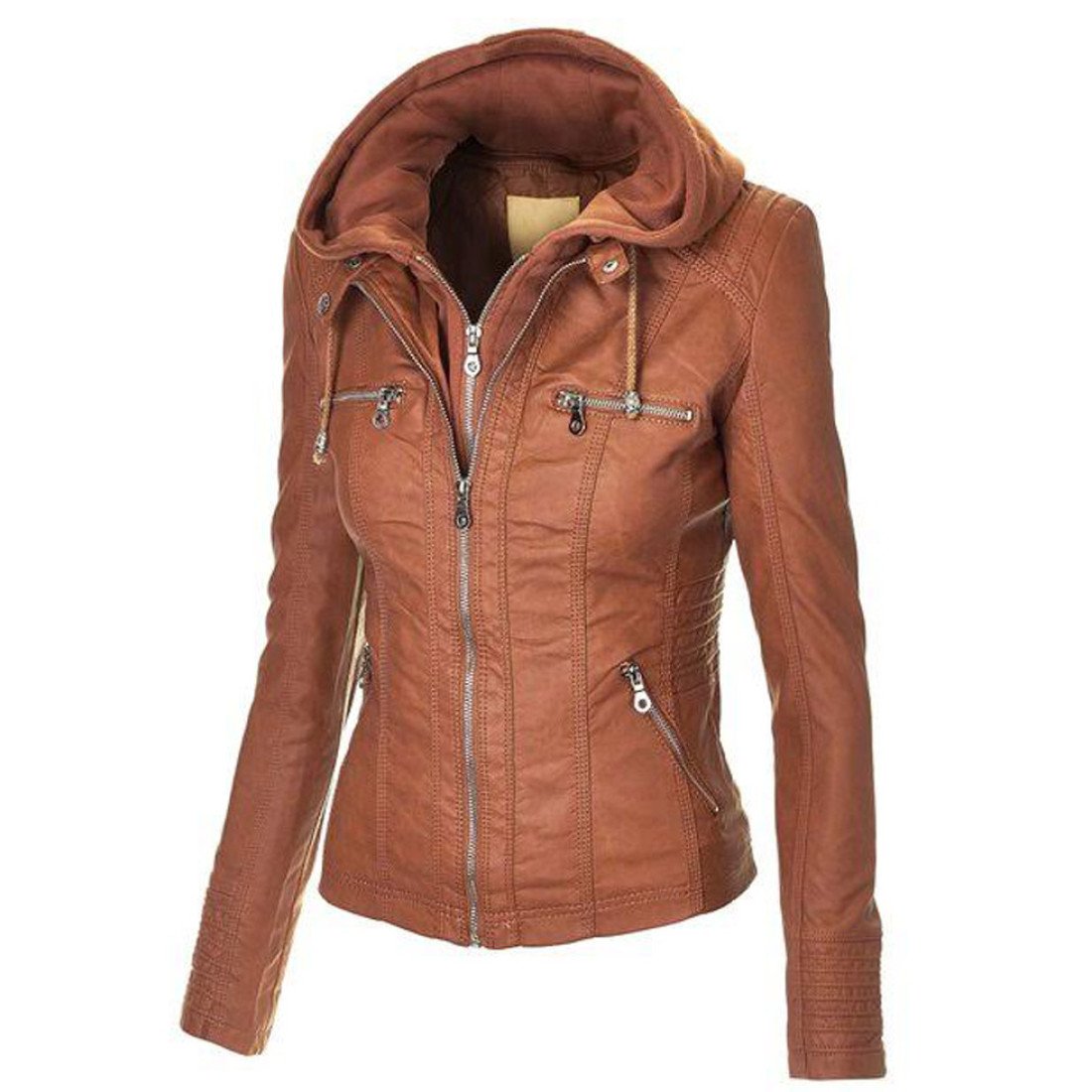 Brown Faux Leather Jacket - Womens Jacket With Hood - Films Jackets