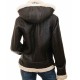 Women's Shearling Brown Leather Jacket with Hood