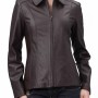 Women's Shirt Collar Casual Brown Leather Jacket