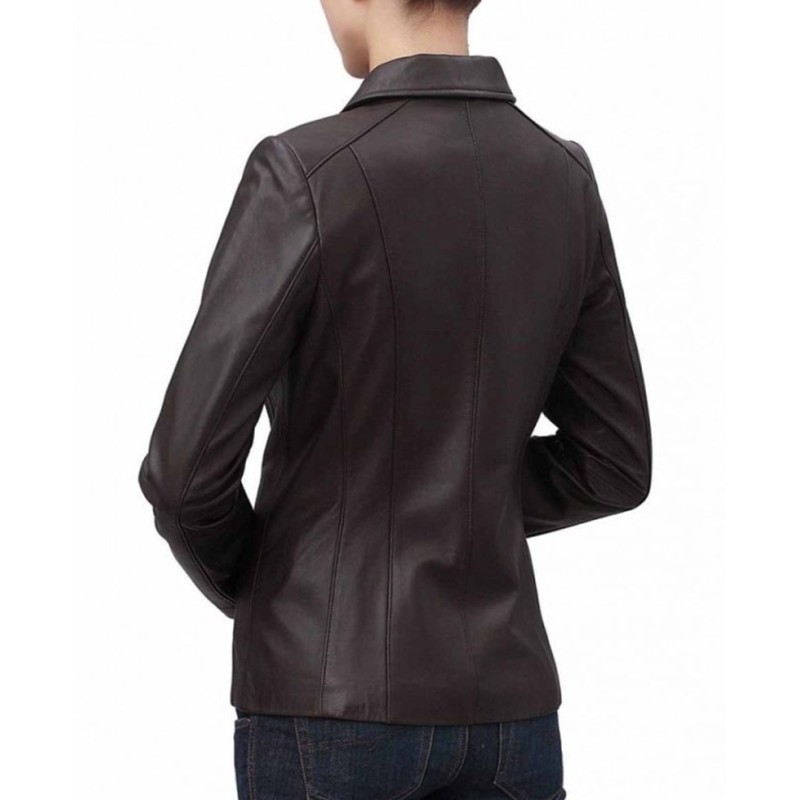 Women's Shirt Collar Casual Brown Leather Jacket Women's Shirt Collar Casual Brown Leather Jacket