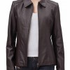 Women's Shirt Collar Casual Brown Leather Jacket