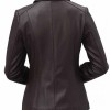 Women's Shirt Collar Casual Brown Leather Jacket