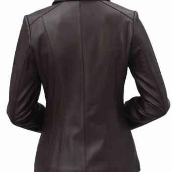Women's Shirt Collar Casual Brown Leather Jacket