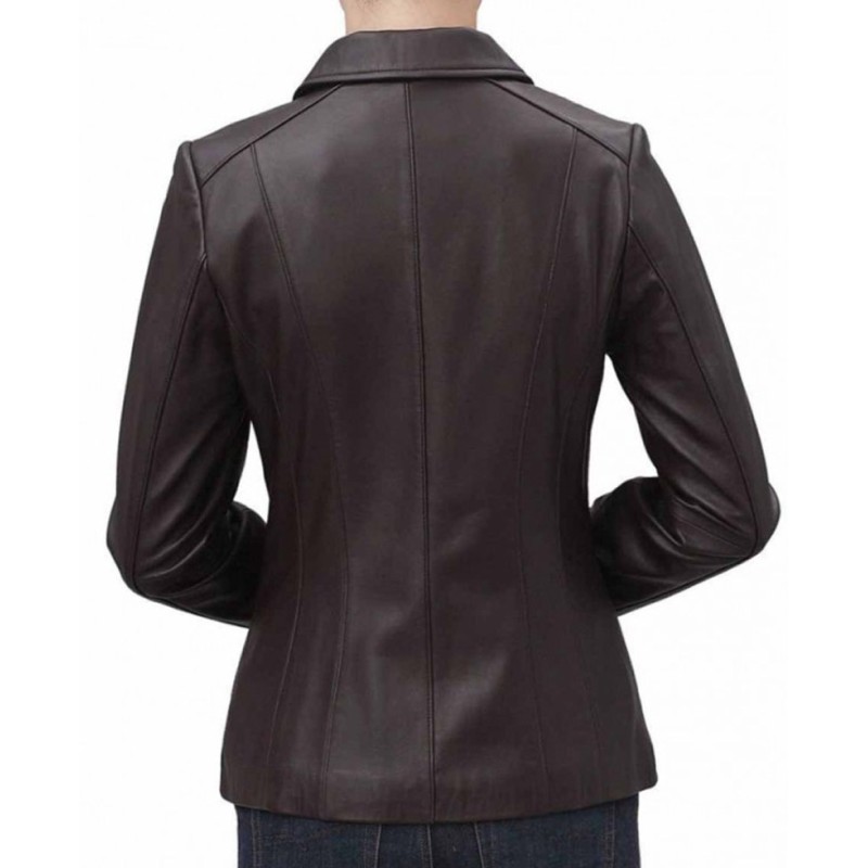 Women's Shirt Collar Casual Brown Leather Jacket Women's Shirt Collar Casual Brown Leather Jacket