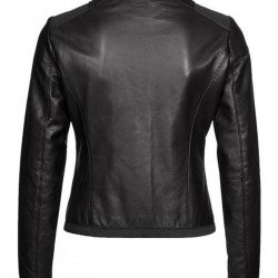 Casual Wear Collarless Black Leather Jacket for Women