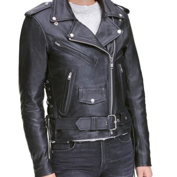 Womens Classic Style Biker Asymmetrical Jacket