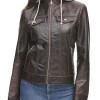 Women's Crackle Brown Vintage Leather Jacket with Removable Hood Women's Crackle Brown Vintage Leather Jacket with Removable Hood