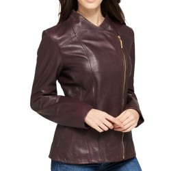 Women's Designer Asymmetrical Biker Burgundy Leather Jacket