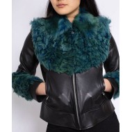 Women’s Designer Aviator Green Fur Leather Jacket