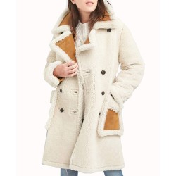 Women's Double Breasted Shearling White Coat
