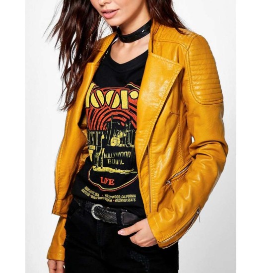 Women's El Paso Yellow Leather Biker Jacket