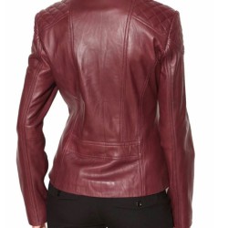 Women's FJ021 Biker Asymmetrical Burgundy Quilted Leather Jacket
