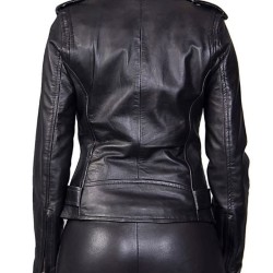 Women's FJ026 Motorcycle Asymmetrical Belted Black Leather Jacket