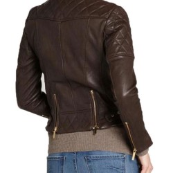 Women's FJ030 Motorcycle Asymmetrical Quilted Brown Leather Jacket