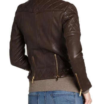 Women's FJ030 Motorcycle Asymmetrical Quilted Brown Leather Jacket