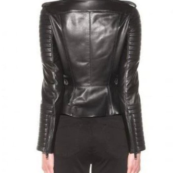 Women's FJ039 Asymmetrical Motorcycle Padded Black Leather Jacket