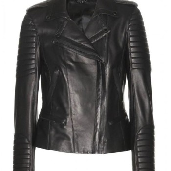 Women's FJ039 Asymmetrical Motorcycle Padded Black Leather Jacket