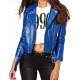 Women's FJ041 Motorcycle Asymmetrical Belted Blue Leather Jacket