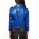 Women's FJ041 Motorcycle Asymmetrical Belted Blue Leather Jacket