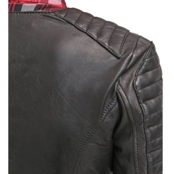 Women's FJ042 Double Breasted Motorcycle Black Leather Jacket