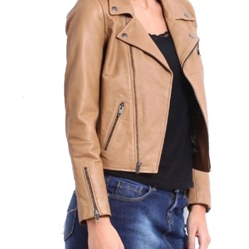 Women's FJ043 Asymmetrical Motorcycle Brown Leather Jacket