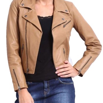 Women's FJ043 Asymmetrical Motorcycle Brown Leather Jacket