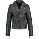 Women's FJ046 Biker Asymmetrical Padded Style Black Leather Jacket