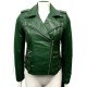 Women's FJ048 Buckle Style Asymmetrical Green Motorcycle Leather Jacket