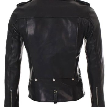 Women's FJ049 Motorcycle Asymmetrical Sheepskin Black Leather Jacket