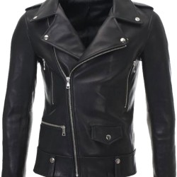 Women's FJ049 Motorcycle Asymmetrical Sheepskin Black Leather Jacket