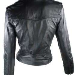 Women's FJ050 Zipper Pockets Black Leather Motorcycle Jacket