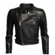 Womens FJ052 Asymmetrical Zipper Biker Quilted Black Leather Jacket
