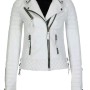 Women's FJ060 Quilted and Padded Motorcycle White Leather Jacket