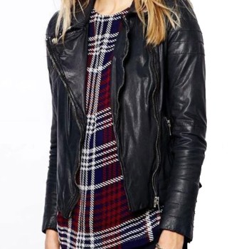 Women's FJ064 Asymmetrical Motorcycle Navy Blue Leather Jacket