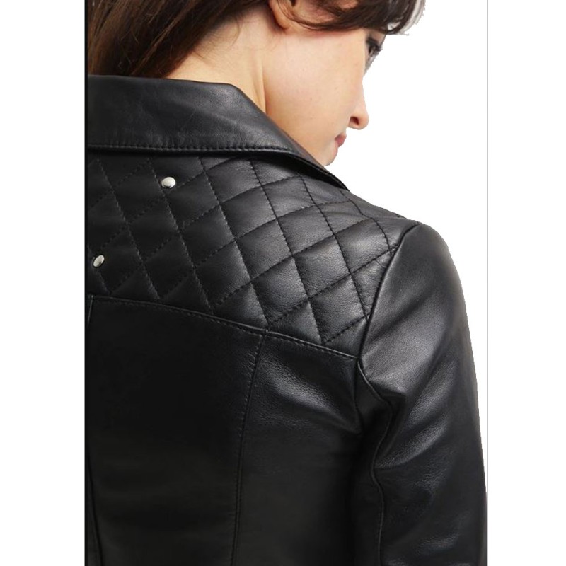 Women's FJ067 Motorcycle Asymmetrical Belted Black Leather Jacket Women's FJ067 Motorcycle Asymmetrical Belted Black Leather Jacket