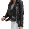 Women's FJ067 Motorcycle Asymmetrical Belted Black Leather Jacket Women's FJ067 Motorcycle Asymmetrical Belted Black Leather Jacket