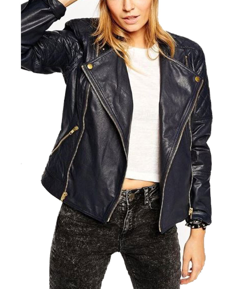 womens navy blue leather jacket