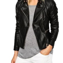 Women's FJ075 Asymmetrical Black Leather Biker Jacket