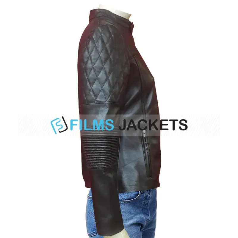 Women's FJ078 Quilted Black Leather Motorcycle Jacket Women's FJ078 Quilted Black Leather Motorcycle Jacket